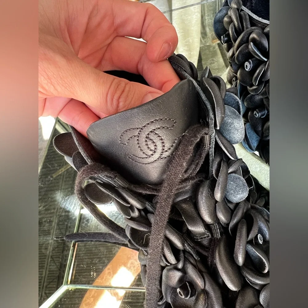 CHANEL Leather Camellia High Top Sneaker size 36